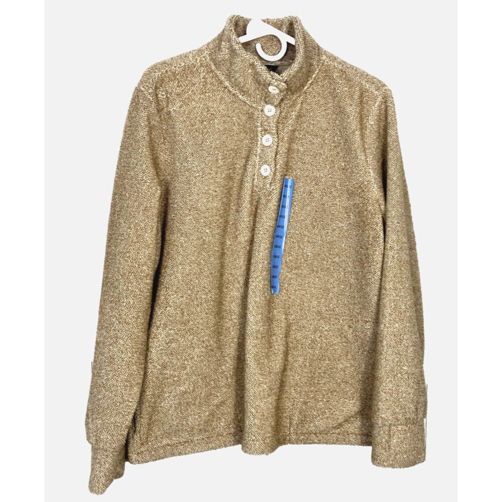 Eddie Bauer Women’s Soft  Tan Fleece Pullover Sz Large Mock Neck NWT